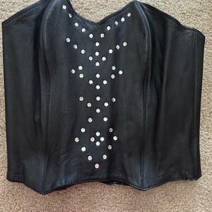 Vintage leather rhinestone studded corset